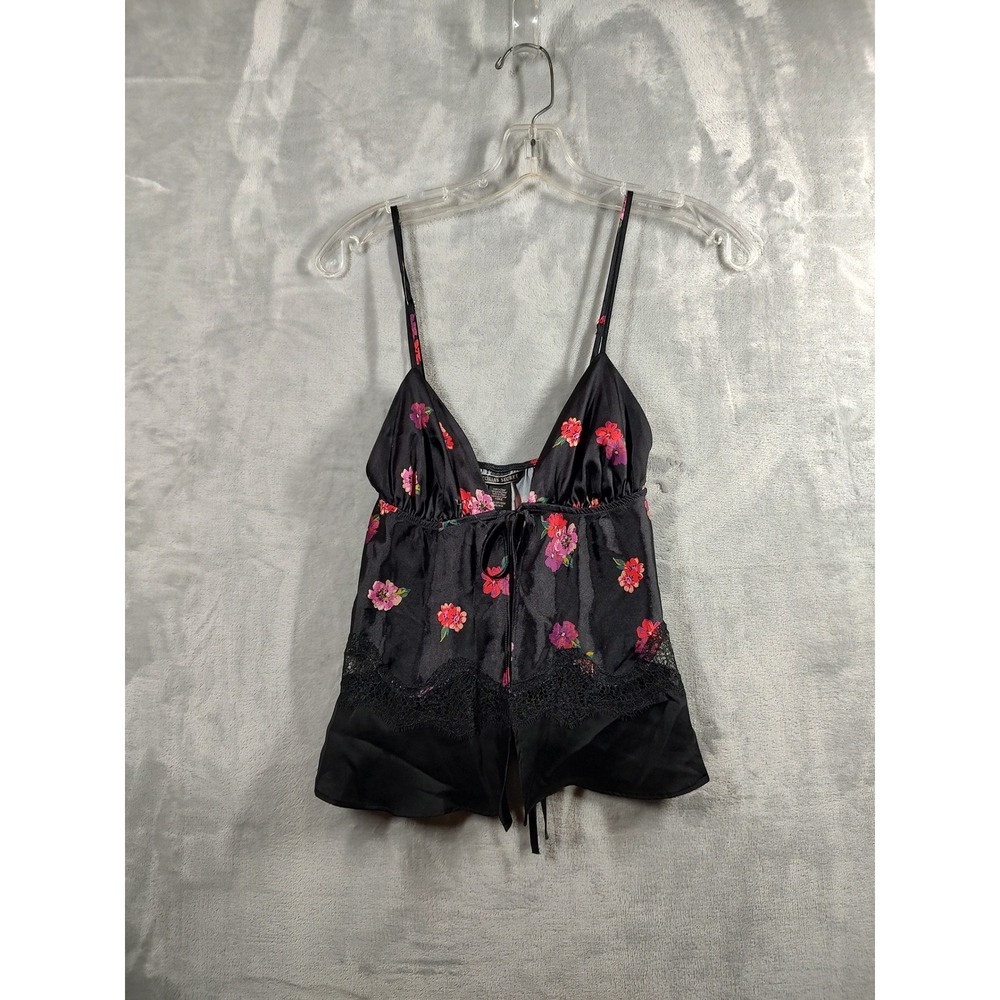 Victoria's Secret Black Floral Satin Lace Trim Camisole Top XS‎ 401839-M7Z